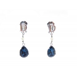 BOUCLES D'OREILLES CHRISTIAN DIOR PENDANTES PIERRES BLEUES BOITE EARRINGS 390€