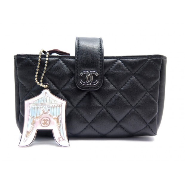 PORTE MONNAIE CHANEL EN CUIR NOIR MATELASSE +PORTE CLE BOITE LEATHER WALLET 560€