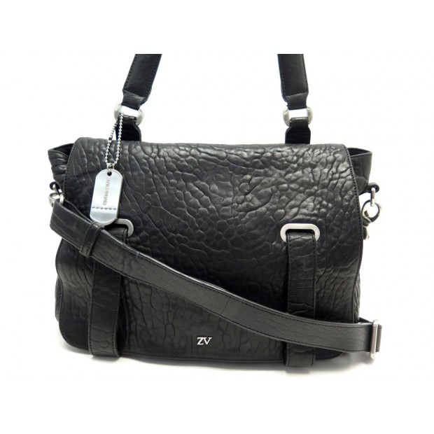 SAC A MAIN ZADIG VOLTAIRE BESACE BANDOULIERE CUIR GRAINE NOIR LEATHER BAG 595€