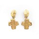 VINTAGE BOUCLES D'OREILLES CHRISTIAN LACROIX CROIX EN METAL DORE CROSS EARRINGS