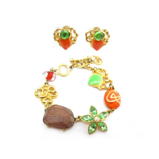 VINTAGE PARRURE CHRISTIAN LACROIX BRACELET + BOUCLES D'OREILLES DORE EARRINGS