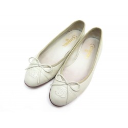 CHAUSSURES CHANEL BALLERINES LOGO CC G02819 38.5 CUIR BEIGE + BOITE SHOES 750€