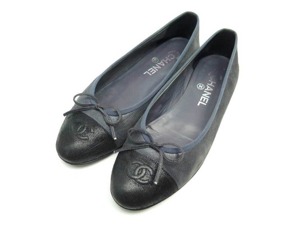 chaussures chanel ballerines logo cc g02819 38.5 toile