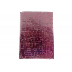 VINTAGE PORTE AGENDA HERMES CUIR CROCODILE POROSUS BORDEAUX LEATHER DIARY COVER