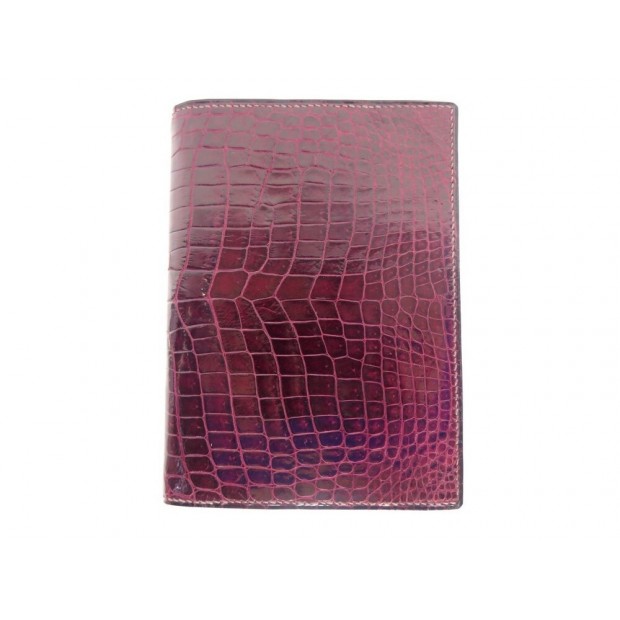 VINTAGE PORTE AGENDA HERMES CUIR CROCODILE POROSUS BORDEAUX LEATHER DIARY COVER