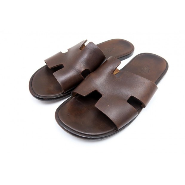 SANDALES HERMES ORAN CUIR MARRON 42 