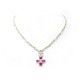 NEUF COLLIER CHANEL LOGO CC CROIX PIERRE ROSES EN METAL DORE NEW NECKLACE 1100€