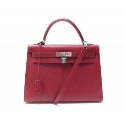 SAC A MAIN HERMES KELLY 32 SELLIER 2006 EN CUIR EPSOM ROUGE BANDOULIERE HAND BAG