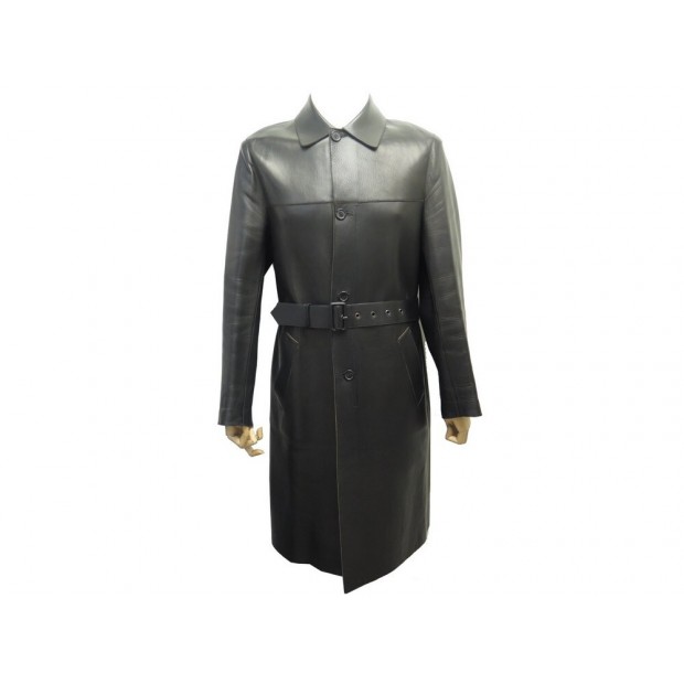 MANTEAU LONG PRADA EN CUIR NOIR M 50 AVEC CEINTURE LEATHER COAT JACKET 5000€