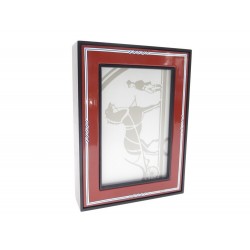 NEUF CADRE PHOTO HERMES EMAIL ROUGE ET BOIS ACAJOU + BOITE NEW ENAMEL FRAME