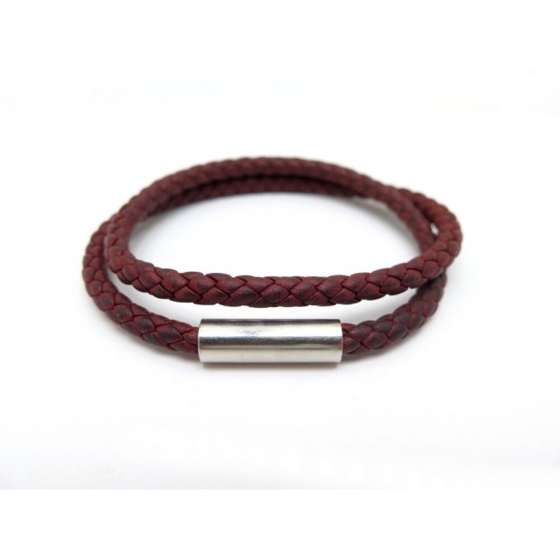 BRACELET HERMES GOLIATH DOUBLE TOUR T17 CUIR TRESSE BORDEAUX LEATHER JEWEL 280€