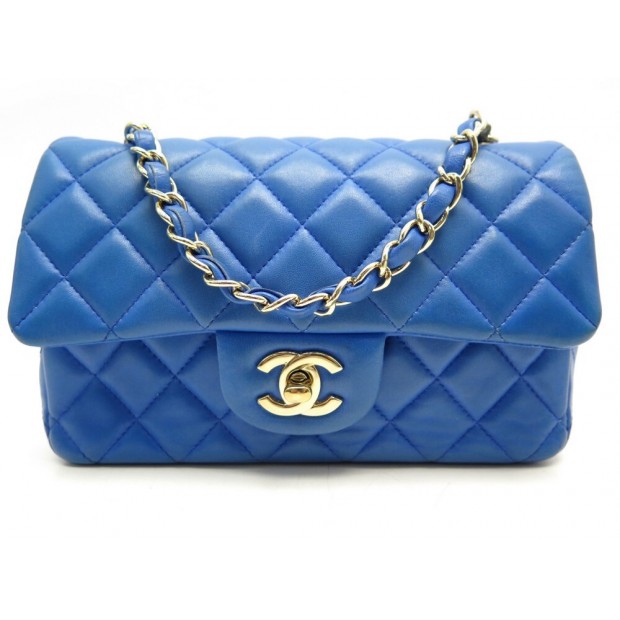 SAC A MAIN CHANEL MINI TIMELESS BANDOULIERE CUIR MATELASSE BLEU HAND BAG 3800€