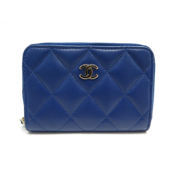 NEUF PORTE MONNAIE CHANEL CLASSIQUE EN CUIR MATELASSE BLEU NEW WALLET 500€