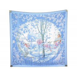 FOULARD HERMES JARDINS DE NOUVELLE ANGLETERRE CARRE 90 SOIE BLEU SILK SCARF 410€