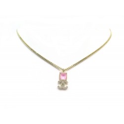 NEUF COLLIER CHANEL 42 EN METAL DORE CARRE ROSE & LOGO CC GOLDEN NECKLACE 790€