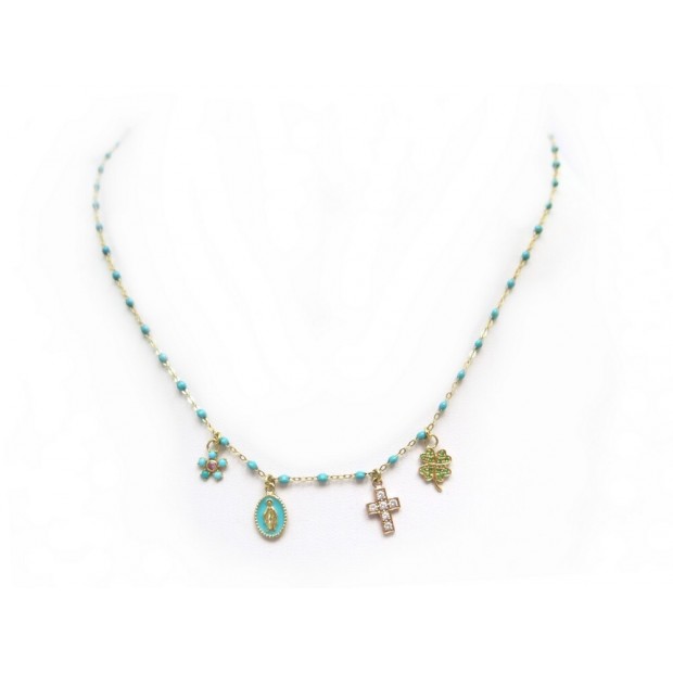 COLLIER GIGI CLOZEAU CLASSIQUE TURQUOISE + PENDENTIFS AND PARIS OR CHARMS 1510€