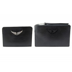 LOT ZADIG & VOLTAIRE Z PASS PORTE CARTE + POCHETTE CLE EN CUIR NOIR NEW 155€