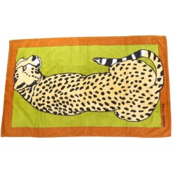 NEUF DRAP DE PLAGE HERMES PANTHERE SERVIETTE DE BAIN COTON VERT ET ORANGE 475€