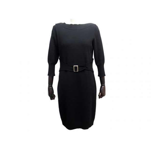 ROBE PULL CHANEL P36497 M 40 LAINE & CACHEMIRE NOIR CEINTURE BLACK DRESS 4690€