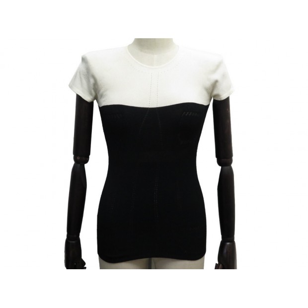 NEUF HAUT CHANEL TOP P21047 M 38 EN VISCOSE BICOLORE NOIR BEIGE NEW SHIRT 1590€