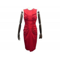 ROBE DE COCKTAIL SANS MANCHES CHRISTIAN DIOR M 38 EN LAINE ROUGE DRESS 2200€