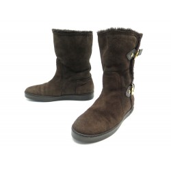 NEUF CHAUSSURES LOUIS VUITTON BOTTES FOURREES 37 DAIM MARRON BOOTS SHOES 1000€