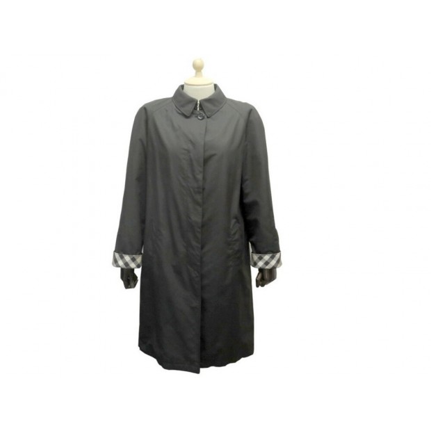 NEUF MANTEAU BURBERRY TRENCH COURT TARTAN 42 L POLYESTER NOIR COAT JACKET 1250€