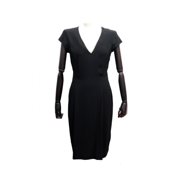 NEUF ROBE SAINT LAURENT COL CHAINE M 38 EN VISCOSE NOIR NEW BLACK DRESS 1890€