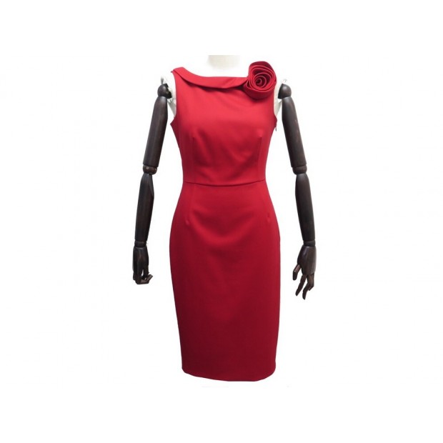 ROBE SANS MANCHES VALENTINO M 40 EN LAINE ROUGE FLEUR RED WOOL DRESS 2100€