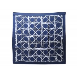 FOULARD CHRISTIAN DIOR CARRE MOTIF CANNAGE BLEU MARINE 70 SOIE SILK SCARF 390€