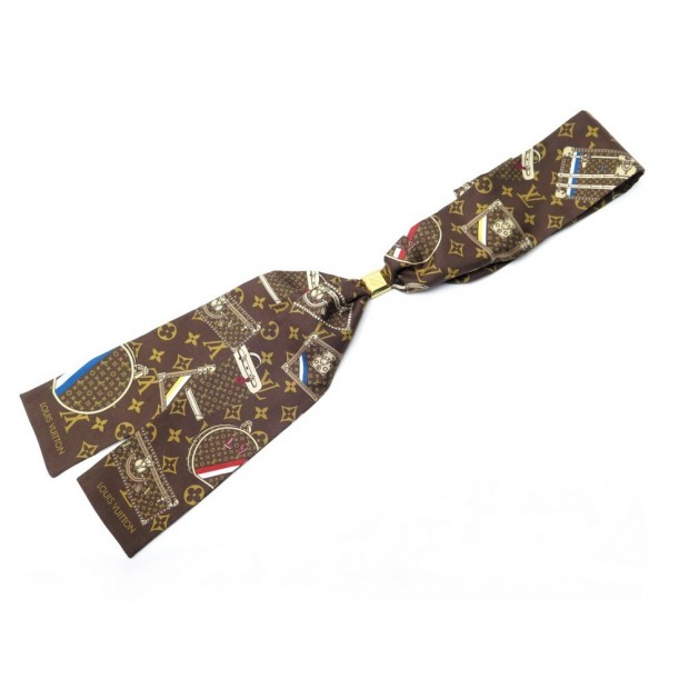 FOULARD LOUIS VUITTON BANDEAU MALLES MONOGRAM + ANNEAU SOIE MARRON SCARF 435€