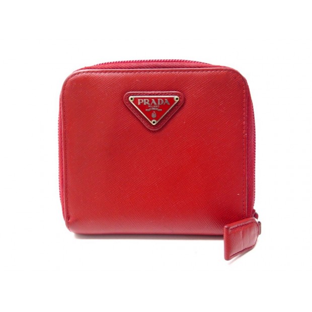 PORTEFEUILLE PRADA PORTE MONNAIE EN CUIR SAFFIANO ROUGE LEATHER WALLET 480€