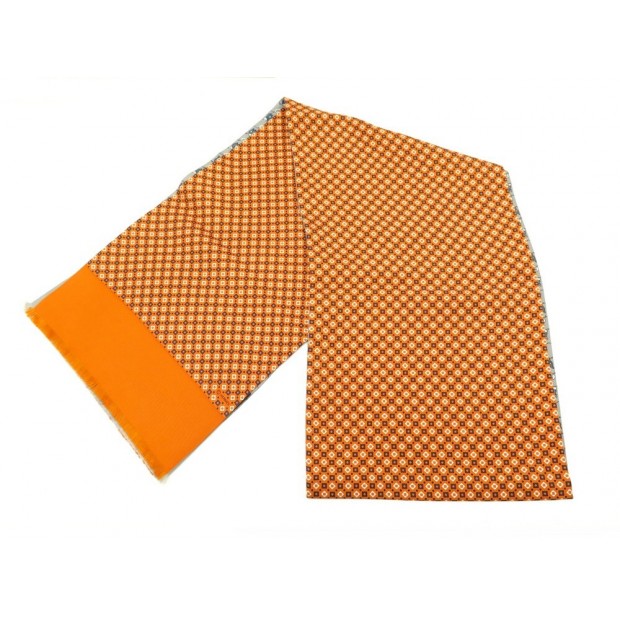 NEUF FOULARD HERMES ECHARPE DOUBLE FACE EN SOIE ORANGE ET GRISE SILK SCARF 470€