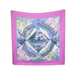 FOULARD HERMES GIVERNY CARRE 90 LAURENCE BOURTHOUMIEUX SOIE ROSE SILK SCARF 460€