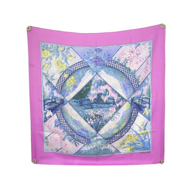 FOULARD HERMES GIVERNY CARRE 90 LAURENCE BOURTHOUMIEUX SOIE ROSE SILK SCARF 460€