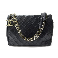 VINTAGE SAC A MAIN CHANEL CABAS SHOPPING EN CUIR MATELASSE NOIR HAND BAG 4600€