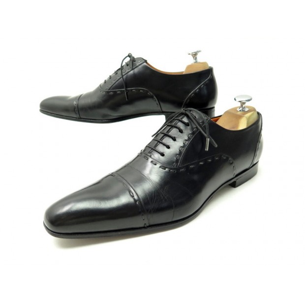 CHAUSSURES SANTONI 7120 RICHELIEU 6.5 IT 41.5 FR CUIR NOIR LEATHER SHOES 680€