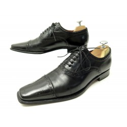 CHAUSSURES SANTONI 6132 BOUT FLEURI RICHELIEU 6.5IT 41.5 FR CUIR NOIR SHOES 680€