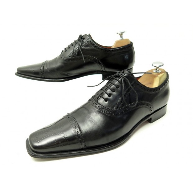 CHAUSSURES SANTONI 6132 BOUT FLEURI RICHELIEU 6.5IT 41.5 FR CUIR NOIR SHOES 680€