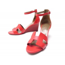 CHAUSSURES HERMES SANDALES LEGEND 36.5 CUIR ORANGE SOLAIRE ROUGE BOITE 675€