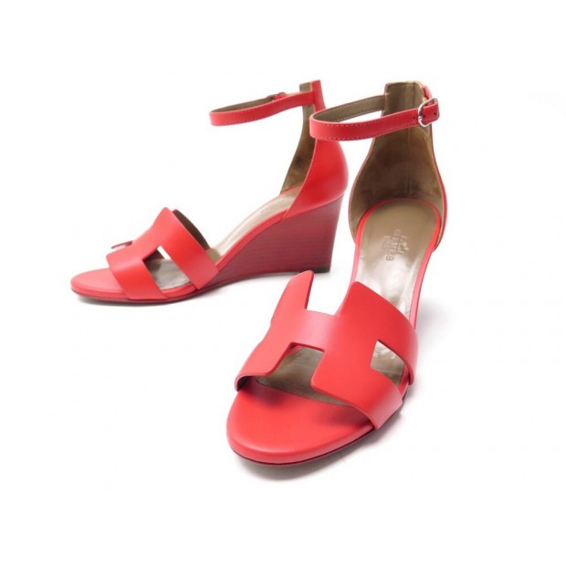 CHAUSSURES HERMES SANDALES LEGEND 36.5 CUIR ORANGE SOLAIRE ROUGE BOITE 675€