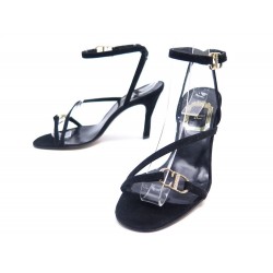 NEUF CHAUSSURES CHRISTIAN DIOR SANDALES A TALONS 36.5 DAIM NOIR NEW SHOES 790€