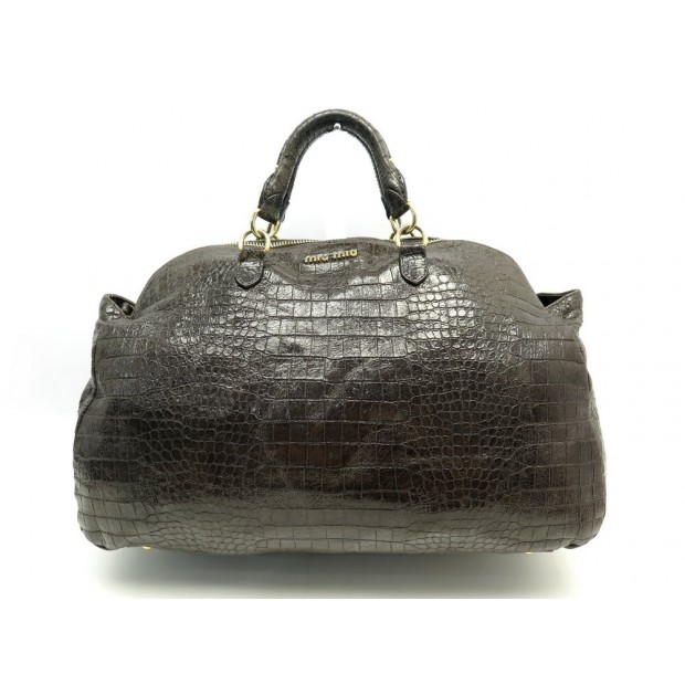 SAC A MAIN MIU MIU EN CUIR FACON CROCO MARRON BROWN LEATHER HAND BAG 1180€