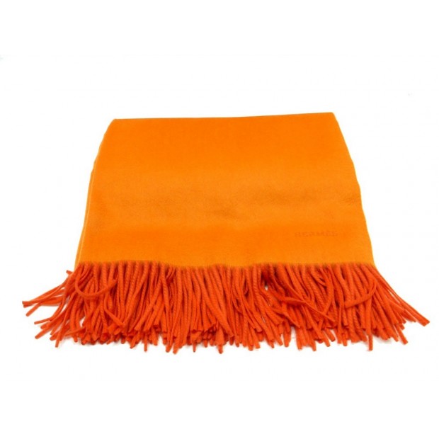 NEUF COUVERTURE HERMES PLAID A FRANGES 150X200CM CACHEMIRE ORANGE BLANKET 2320€