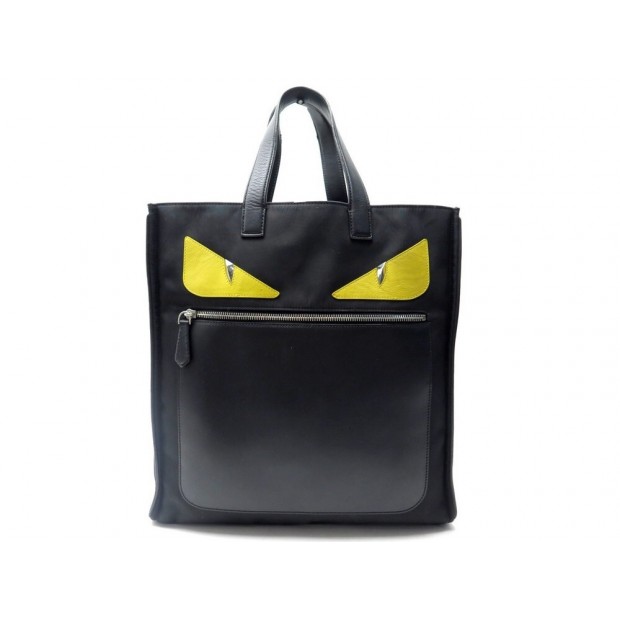 SAC A MAIN FENDI CABAS MONSTER EYES TOILE NYLON & CUIR NOIR TOTE HAND BAG 1595€