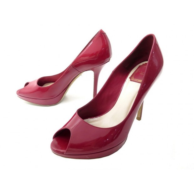 CHAUSSURES ESCARPINS CHRISTIAN MISS DIOR PEEP TOE KCA079VNI 38 CUIR VERNI 750€