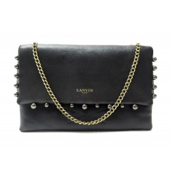 SAC A MAIN LANVIN PERLES EN CUIR NOIR BANDOULIERE POCHETTE LEATHER HAND BAG 790€