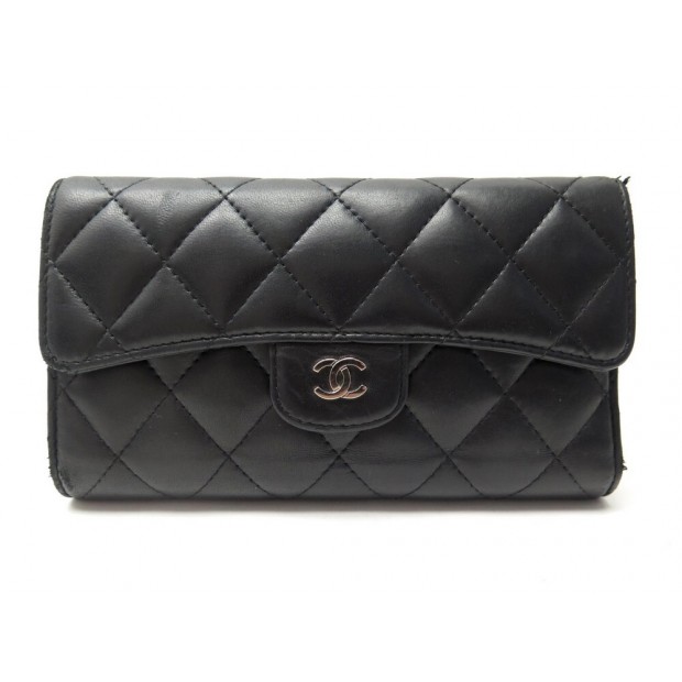 PORTEFEUILLE CHANEL CLASSIQUE EN CUIR MATELASSE NOIR + BOITE LEATHER WALLET 930€