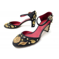 CHAUSSURES DOLCE & GABBANA BABIES BIJOUX 38.5 TOILE NOIR BLACK CHARMS SHOES 650€