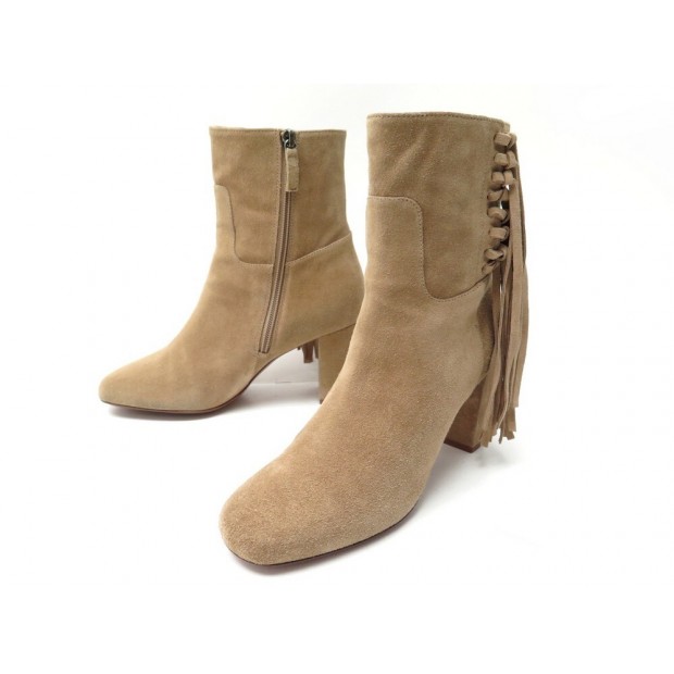 CHAUSSURES LONGCHAMP BOTTINES A FRANGES 38 EN DAIM BEIGE FRINGES DEER BOOTS 600€